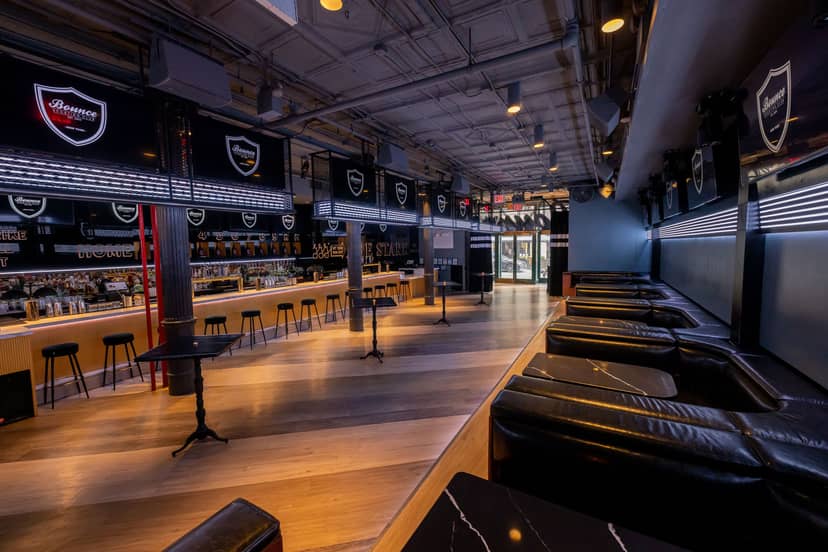 Modern event space at Bounce New York with sleek seating for networking events.