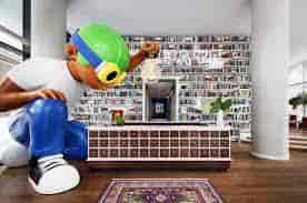 Vibrant Panorama Room lobby with oversized character, ideal for creative events and networking.