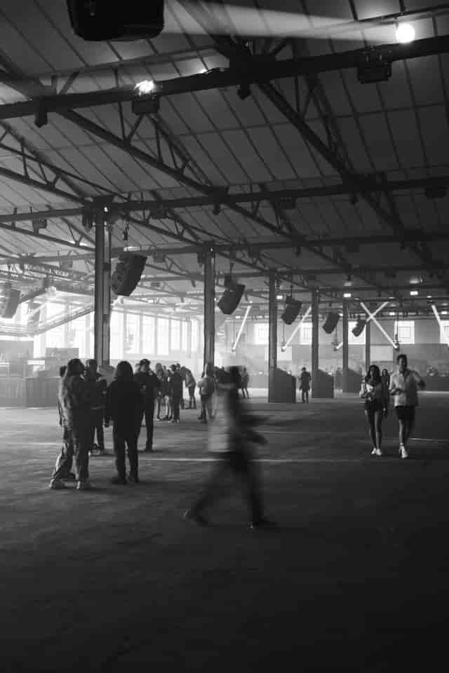 Industrial warehouse event venue at Beams London with exposed steel rigging for experiential events.