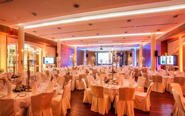Elegant ballroom at Falkenstein Grand set for a formal gala or corporate event.