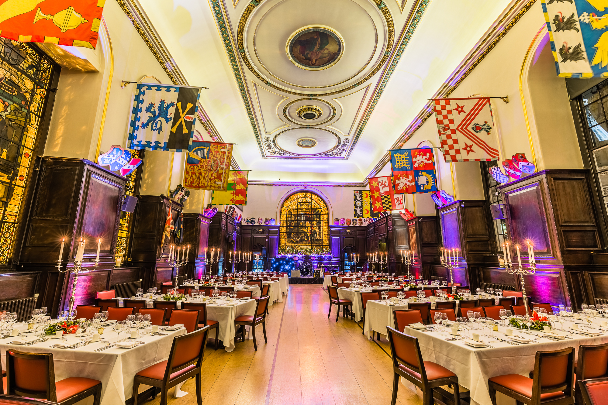 Elegant banquet hall at Stationers' Hall, perfect for Christmas gala dinners and weddings. - Banner