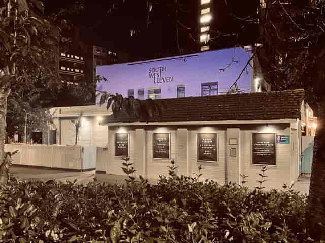 Charming South West Eleven venue at night, perfect for intimate gatherings and events.