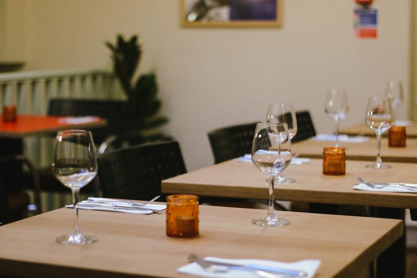 Private dining room at Bell & Viv with elegant glassware for intimate gatherings.