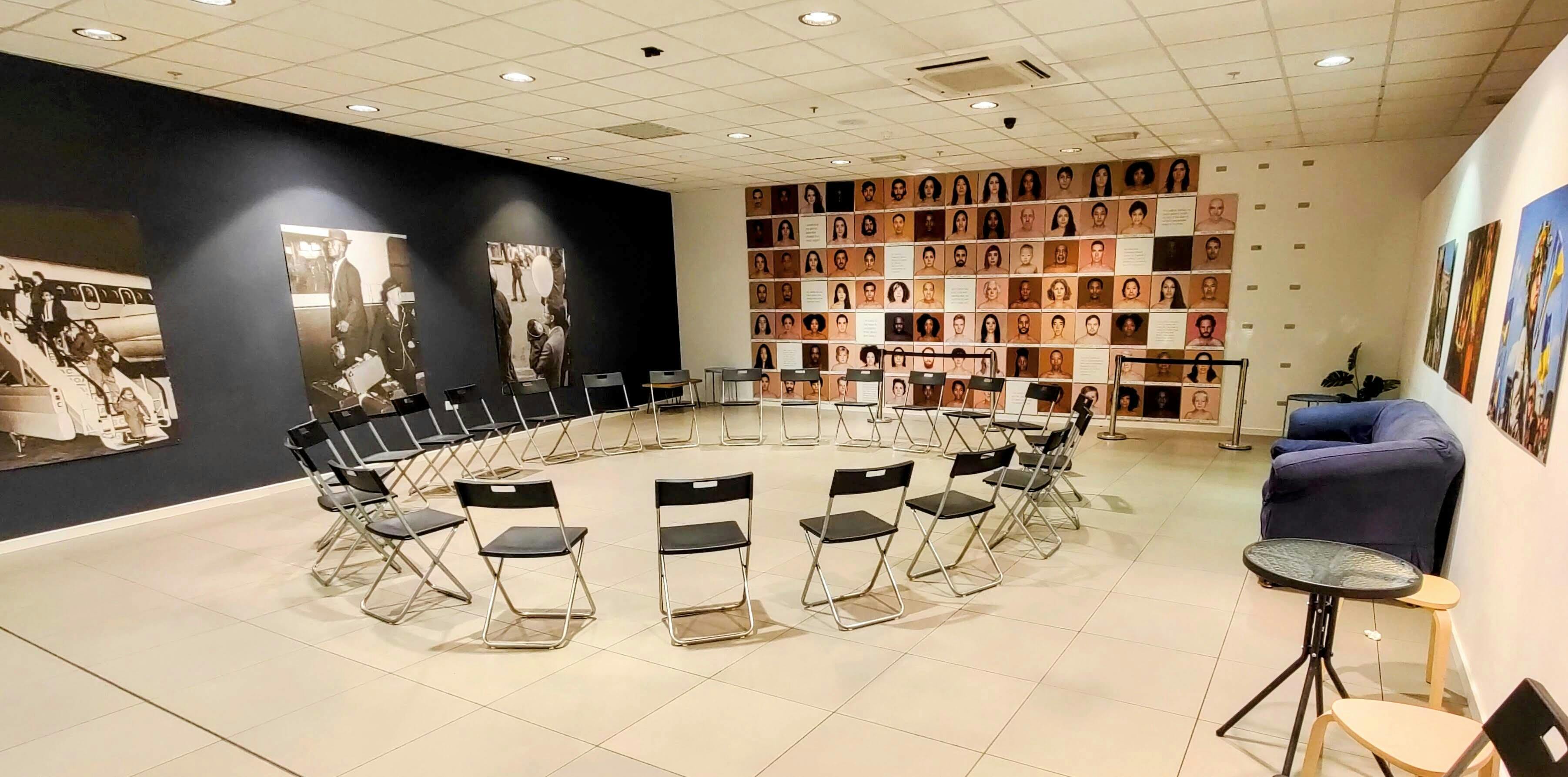 Events Space in Migration Museum with circular chairs for workshops and collaborative discussions.