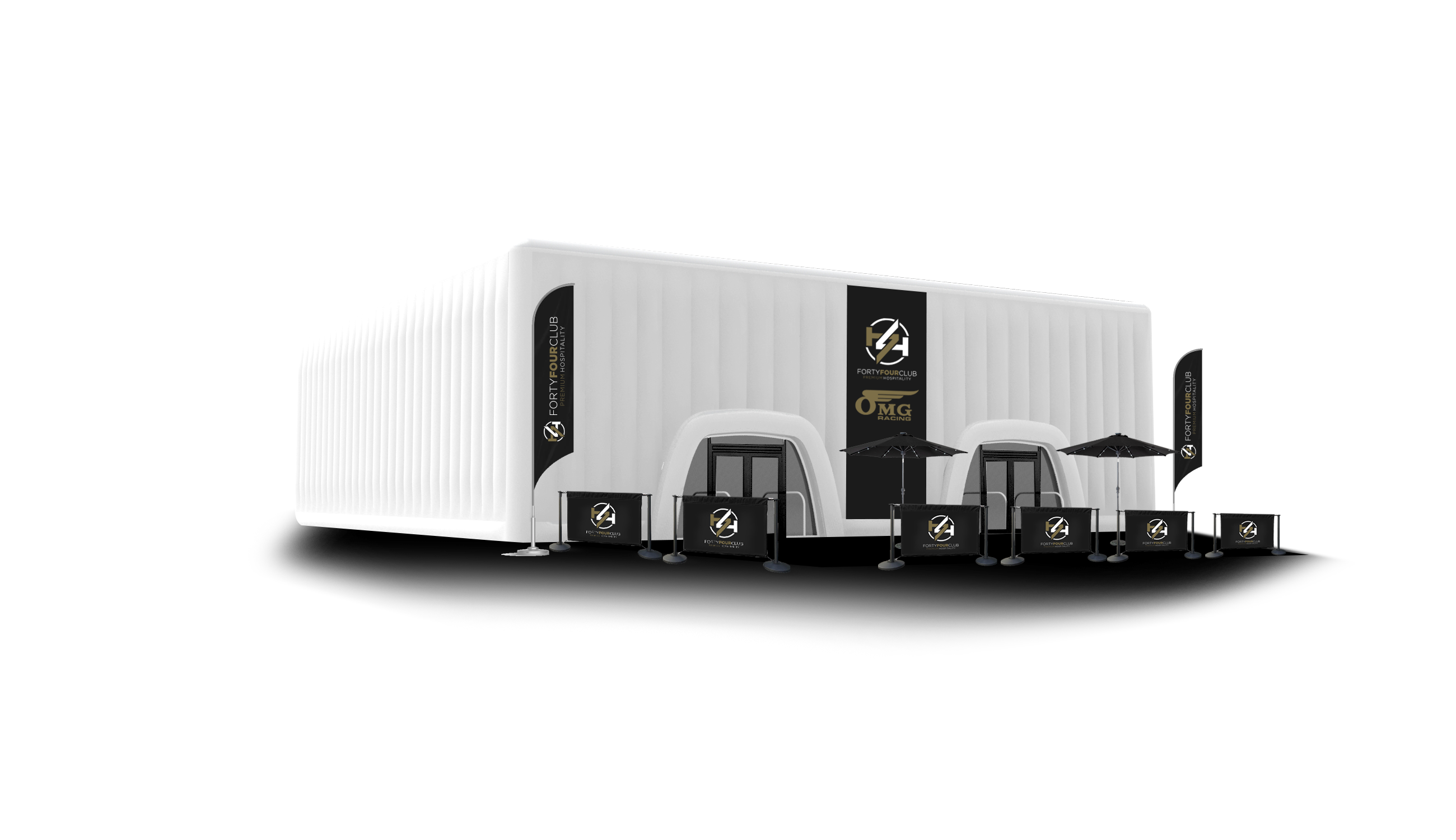 Modern inflatable event structure with sleek design for outdoor trade shows and pop-ups. - Banner