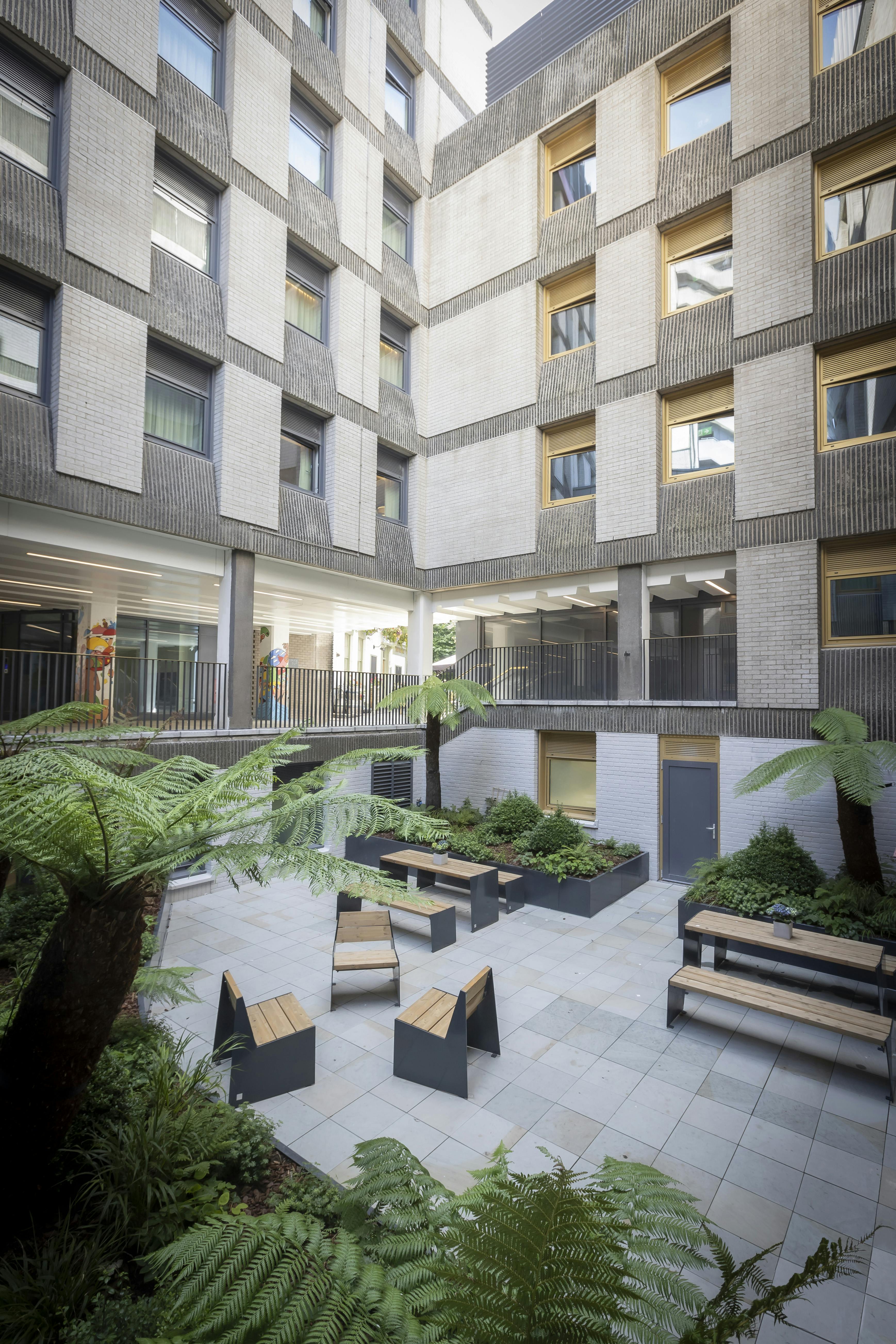 Modern open-air courtyard at Clayton Hotel Bristol for events and networking.