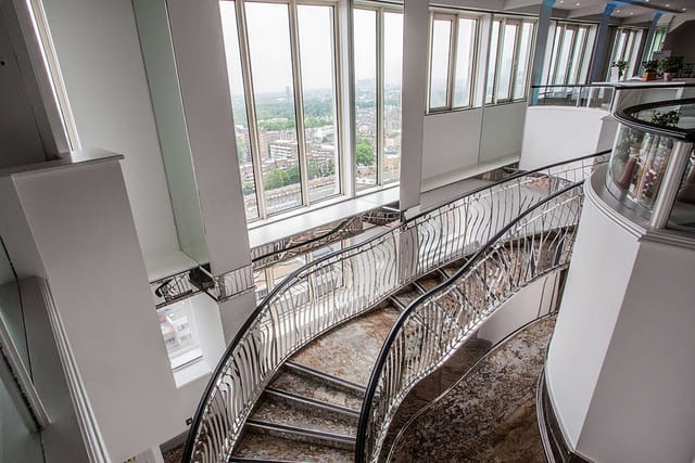Modern staircase in Hilton London Metropole, perfect for upscale events and conferences.