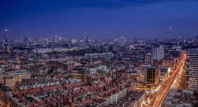 Panoramic city skyline view from Room 23, ideal for networking events and conferences.