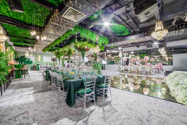 Crown Hill Lounge event space with moss ceiling for upscale gala or wedding venue.