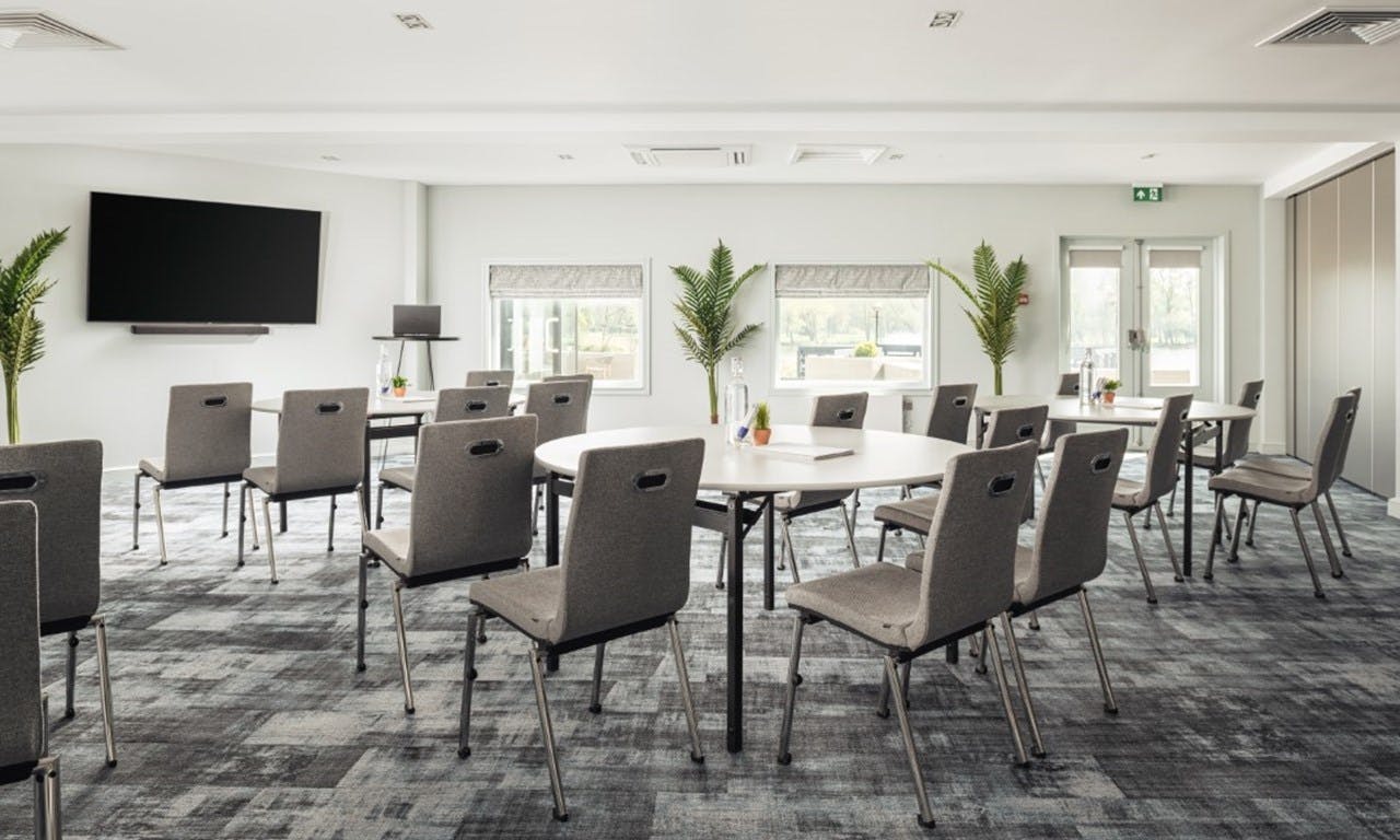 Meeting room at The Waterfront Hotel, Wyboston Lakes, ideal for workshops and team meetings.