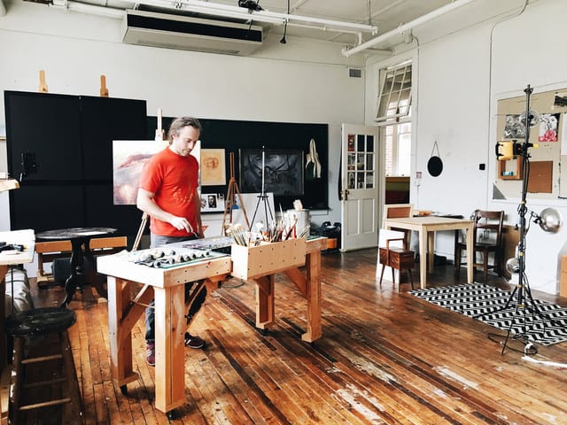 Creative workspace with natural light for art retreats and workshops.
