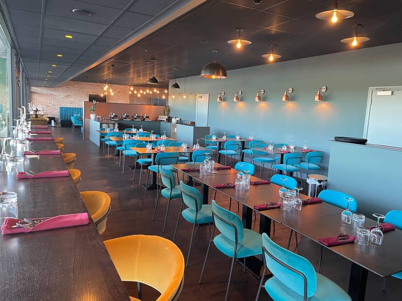 Modern dining space at The Twickenham Stoop Stadium, ideal for events and gatherings.