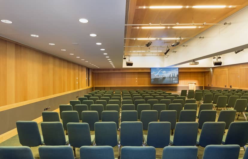 Spacious Wicklow Hall 2 conference room with green chairs for corporate meetings and seminars.