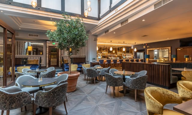 O'Carolan Suite at Grand Hotel: modern event venue with natural light and elegant greenery.