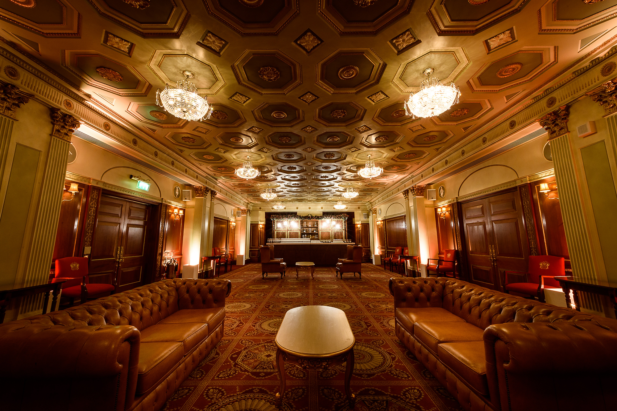 Elegant Livery Hall gala event, opulent ballroom, ornate ceiling. - Banner