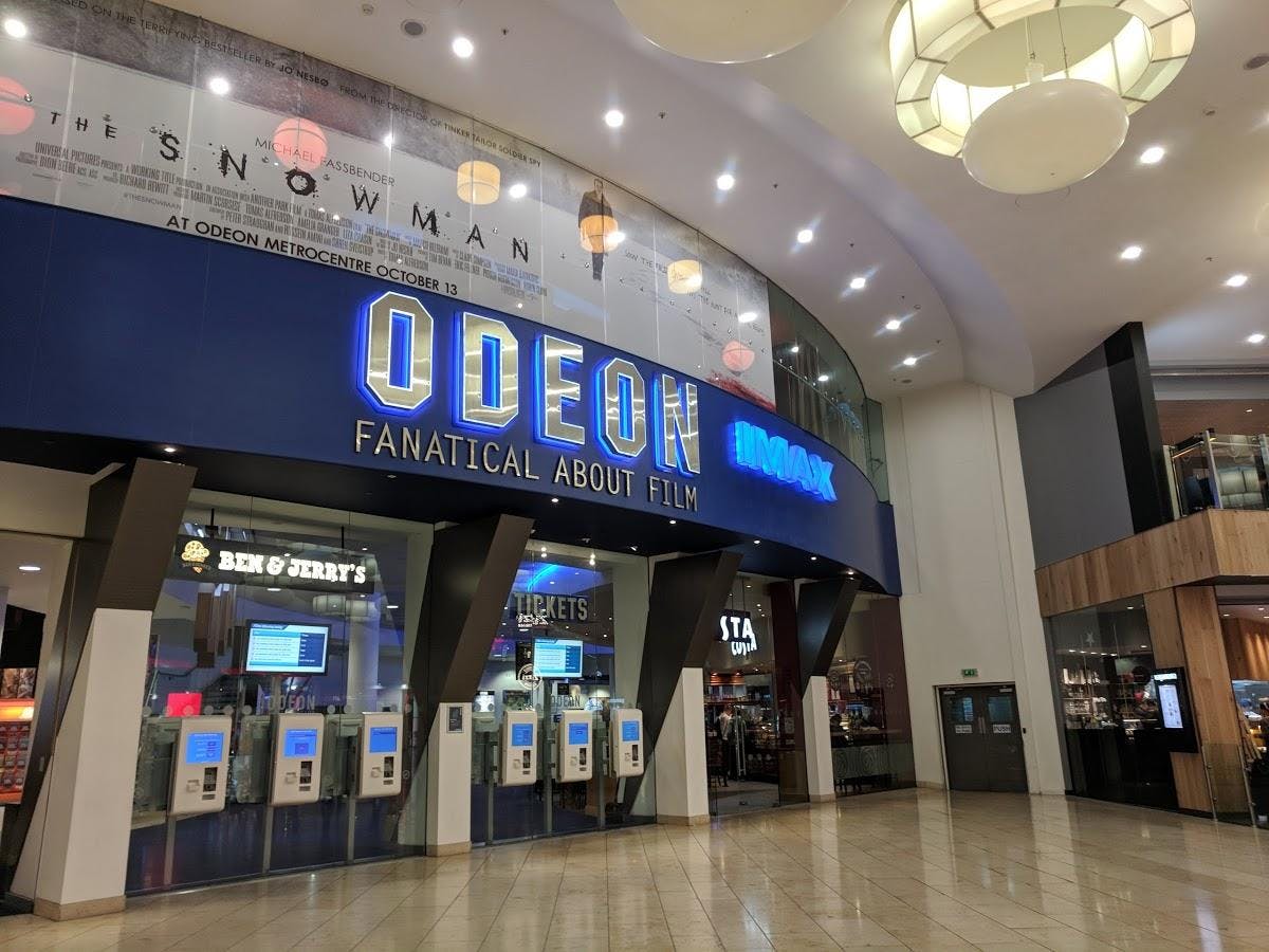 Modern ODEON Metrocentre cinema entrance with sleek design for film events and screenings.