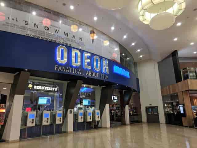 Modern ODEON Metrocentre cinema entrance with sleek design for film events and screenings.