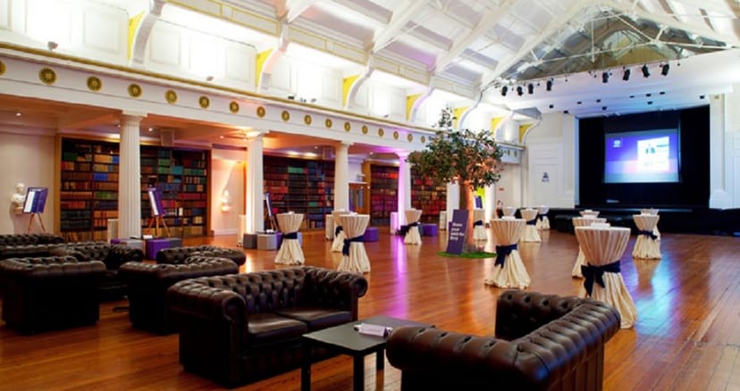 Elegant Concert Hall in RDS, featuring lounge seating for networking events.