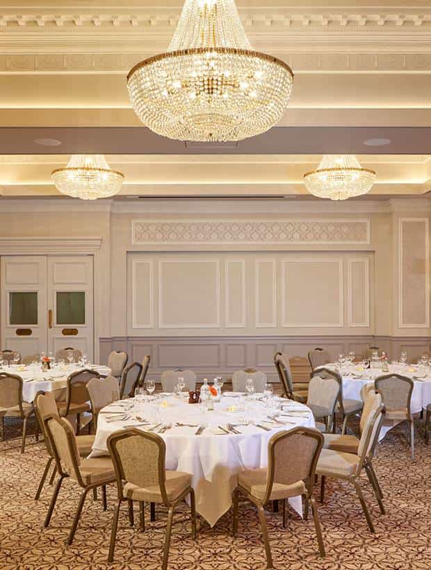 Elegant banquet room at Down Hall Hotel, perfect for corporate dinners and galas.