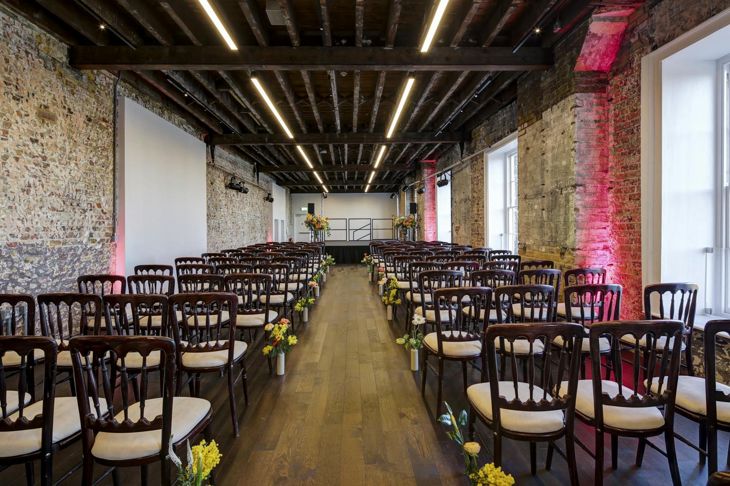 Beanfeast event space in Woolwich Works with rustic charm, ideal for meetings and weddings.