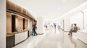 Modern lobby at Convene 1221 6th Ave, ideal for meetings and events.