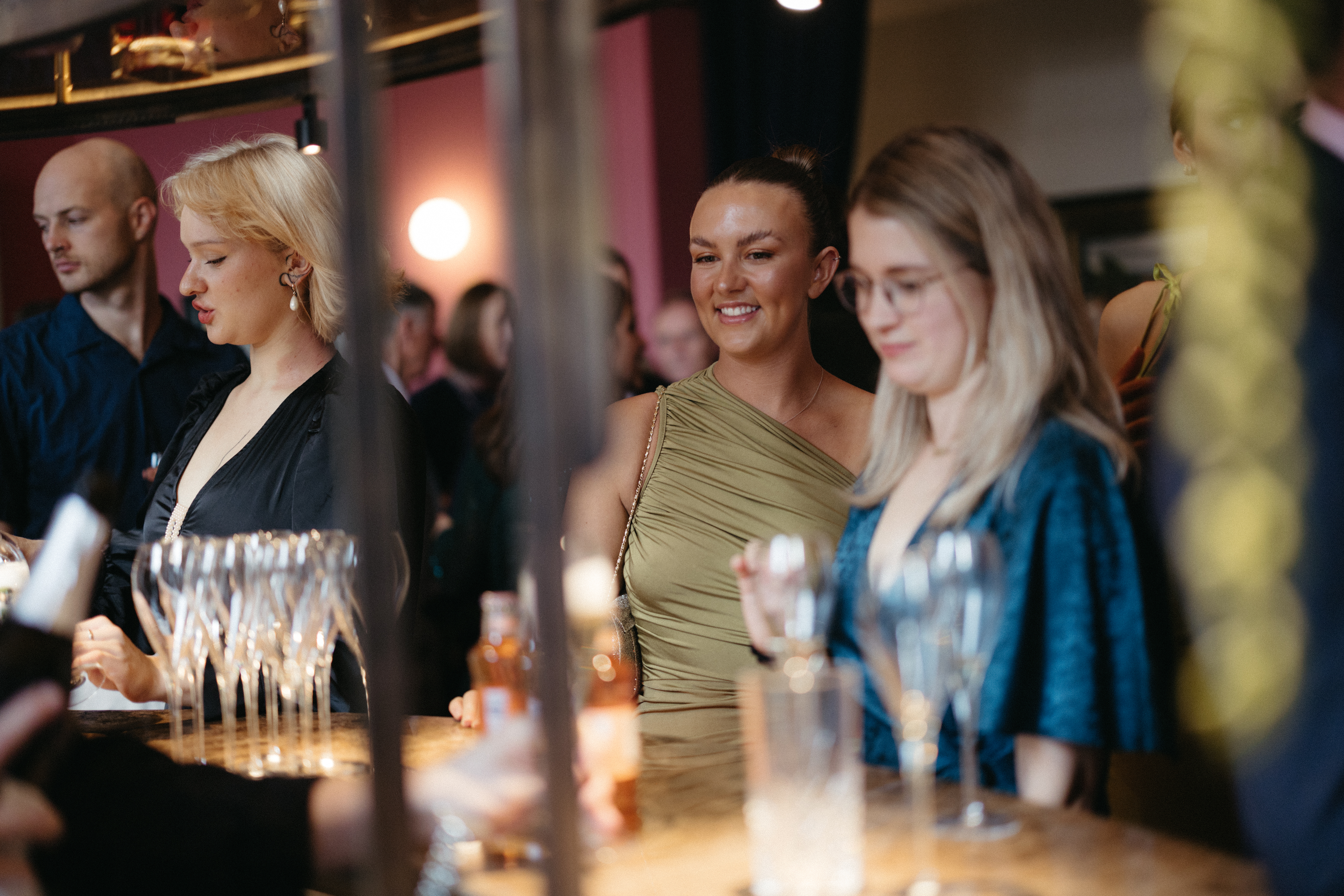 Elegant bar setup at The Salon in Kindred for a vibrant networking event.