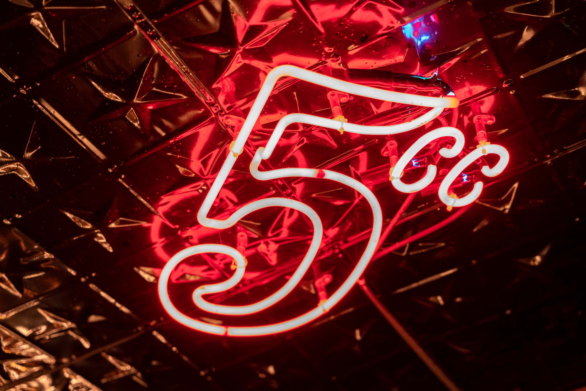 5CC Cocktail Bar neon sign, vibrant venue for social gatherings and themed parties.