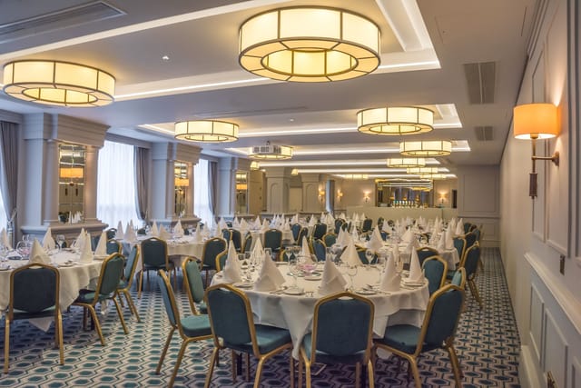Elegant banquet hall in The Gandon Suite, perfect for corporate events and weddings.