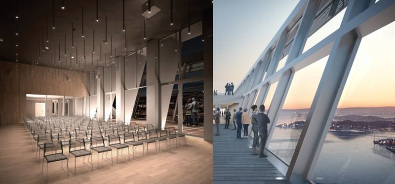 Sky Room at Much Museum: modern auditorium and terrace for events and networking.