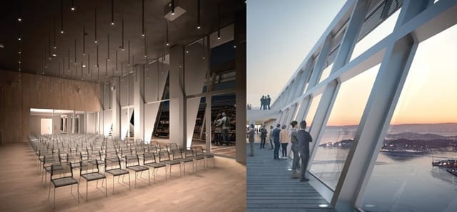 Sky Room at Much Museum: modern auditorium and terrace for events and networking.