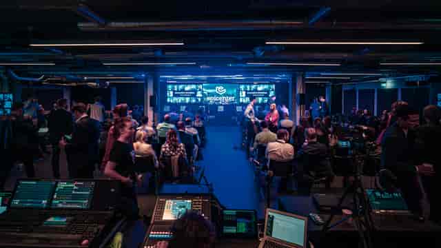 Disruption Hall event in Epicenter Stockholm with engaging stage and active audience participation.