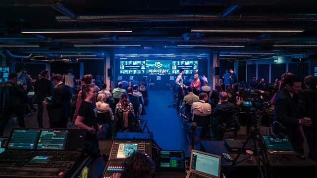 Disruption Hall event in Epicenter Stockholm with engaging stage and active audience participation.
