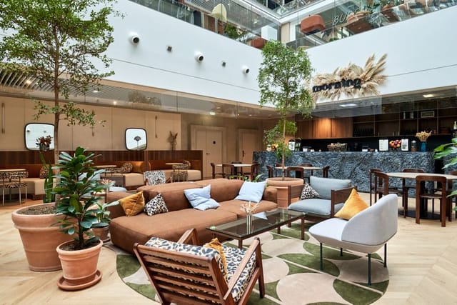 Stylish lounge area in The Auditorium, ideal for networking events and meetings.