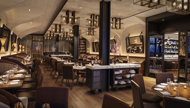 Private dining room at La Scarpetta, elegant decor for upscale events and gatherings.