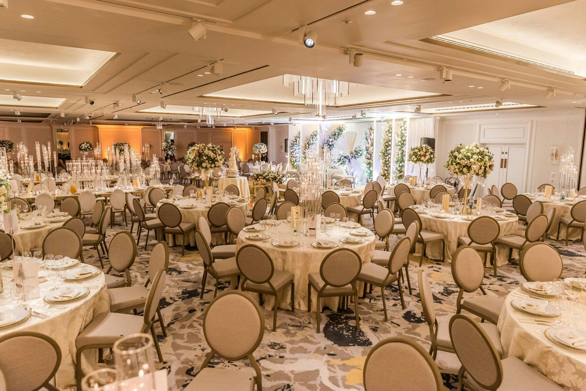 Elegant banquet hall at The Carlton Tower Jumeirah, perfect for weddings and corporate events.