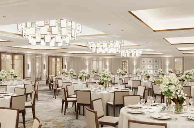 Elegant ballroom with chandeliers, perfect for weddings and corporate events.