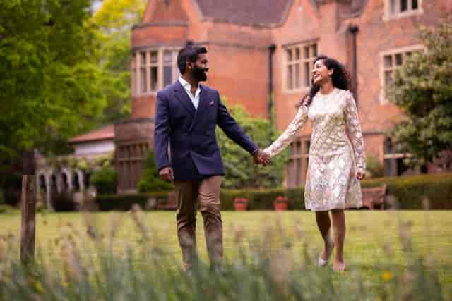 Couple walking in Edwardian Ballroom, Warren House Hotel, perfect for romantic weddings.
