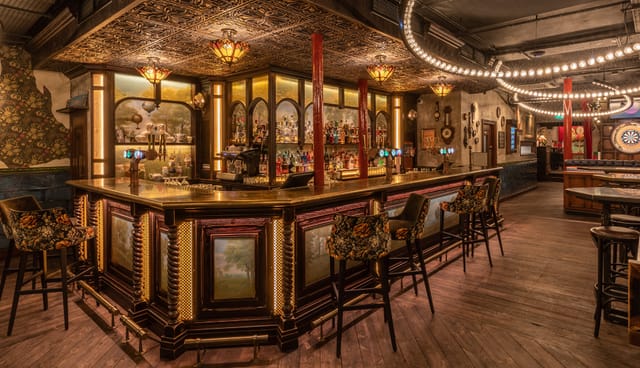 Elegant bar area at Flight Club Islington, perfect for upscale events and cocktail receptions.