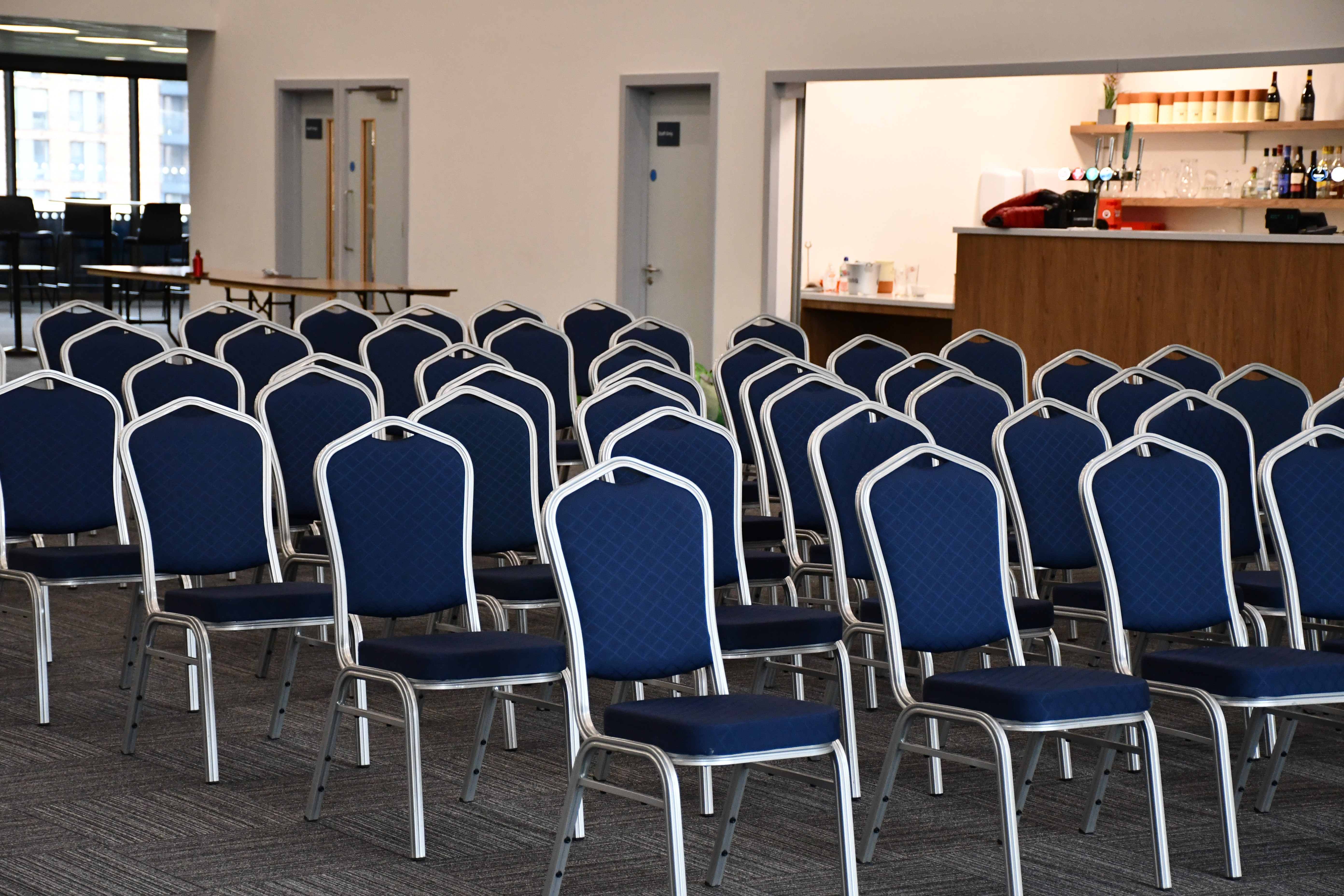 "Silver Lounge AFC Wimbledon: professional blue seating for conferences and workshops." - Banner