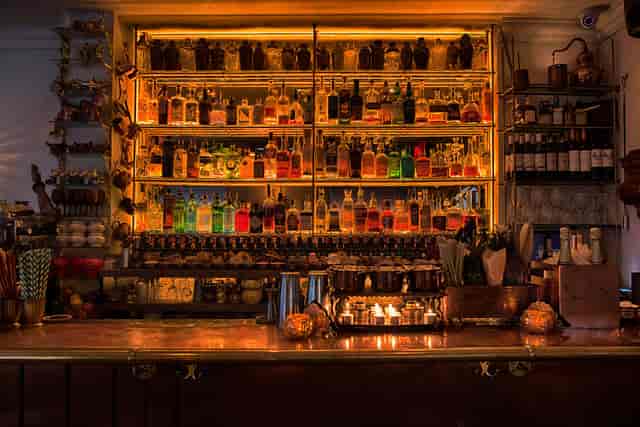 Vibrant bar setup at The Gibson Bar for networking events and social gatherings.