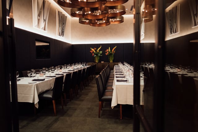 Elegant dining setup at Ocean Prime for corporate dinners and intimate gatherings.