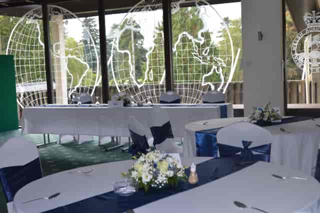 International Pavilion at Royal Welsh Showground, elegant tables for conferences and gatherings.