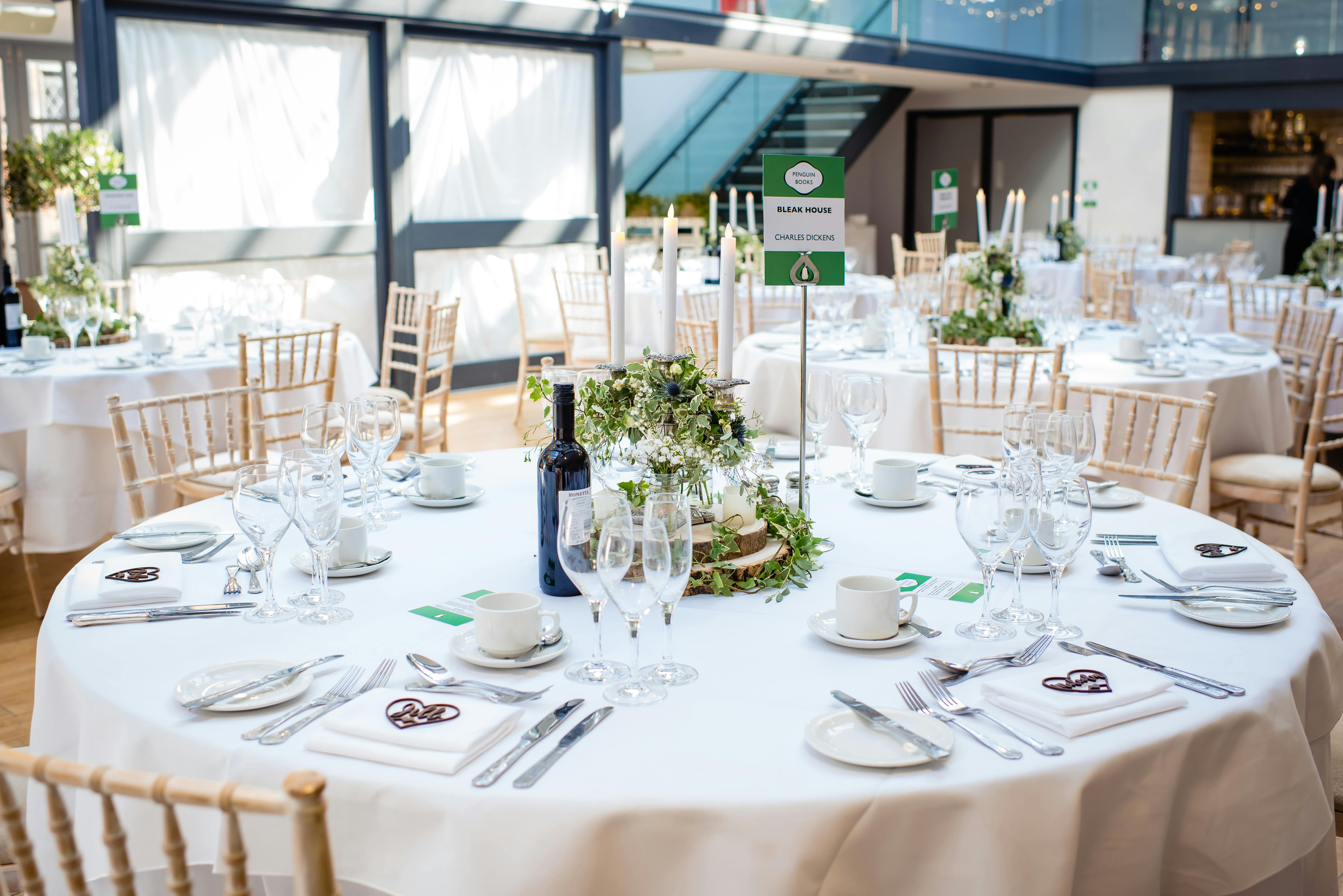 Elegant banquet table at Hatfield House for corporate events and weddings.