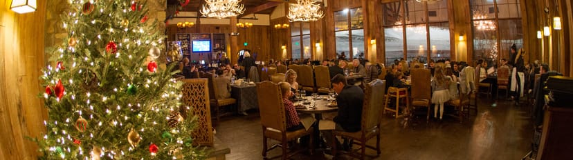 Appalachian Hotel dining space with rustic decor, perfect for seasonal events.