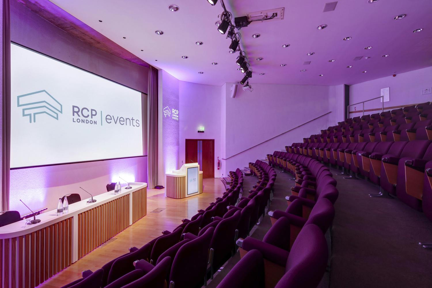 Seligman Theatre at RCP London, modern auditorium with tiered seating for events.