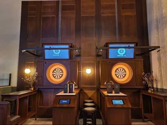 Stylish darts setup at Oche Venue, Amsterdam for team-building and networking events.