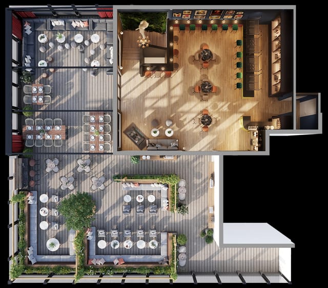 Event space at The Corin Clubhouse with indoor-outdoor seating for weddings and meetings.