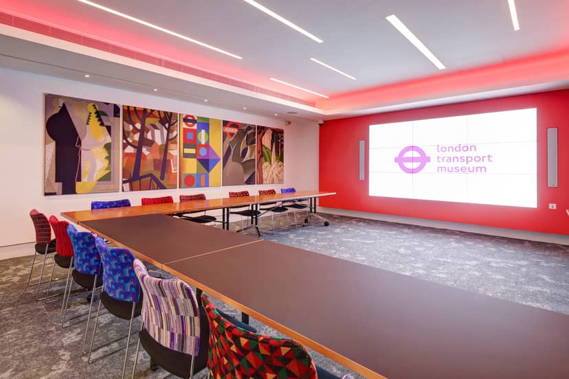 Cubic Boardroom at London Transport Museum, modern meeting space with vibrant artwork.