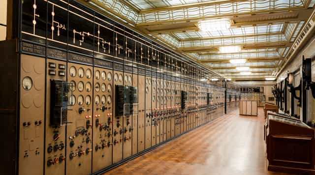 Vintage control room at Battersea Power Station for corporate events and gatherings.