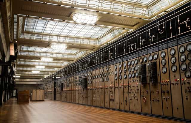 Battersea Power Station Control Room A with vintage panels, ideal for corporate events.